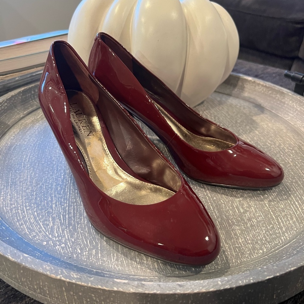 RALPH LAUREN Red High Heeled Pumps with Glossy Finish luxury Pointed Toe/6B